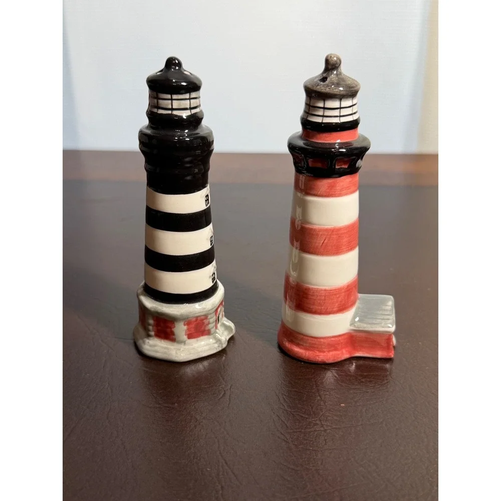 Vintage Lighthouse Salt and Pepper Shakers Ceramic Nautical Beach Decor Set